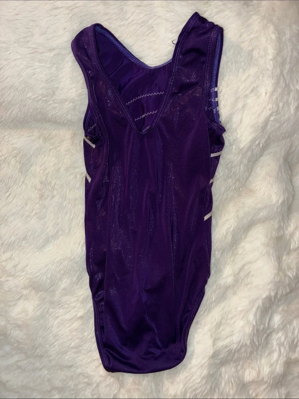 Purple Leotard with White Accents and Rhinestones